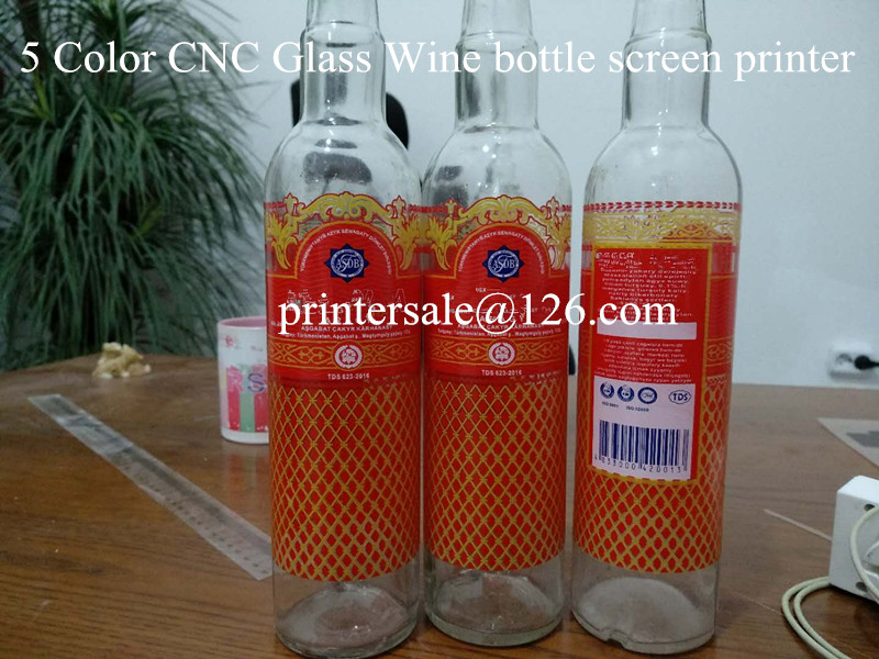 5 color glass Bottle  screen printing machine,360 degrees printing