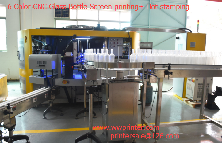 6 Color CNC Glass wine bottle screen printing machine with Hot stamping station