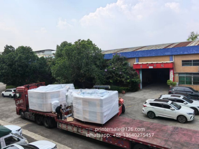 Two units of 4-color high-precision cosmetic bottle screen printing lines wrapped for shipping